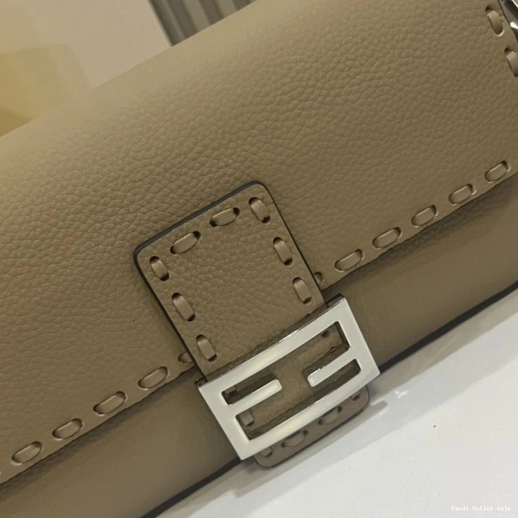 Cheap Romano Fendi Bag Selleria Khaki Leather Baguette In Cuoio Medium 0819